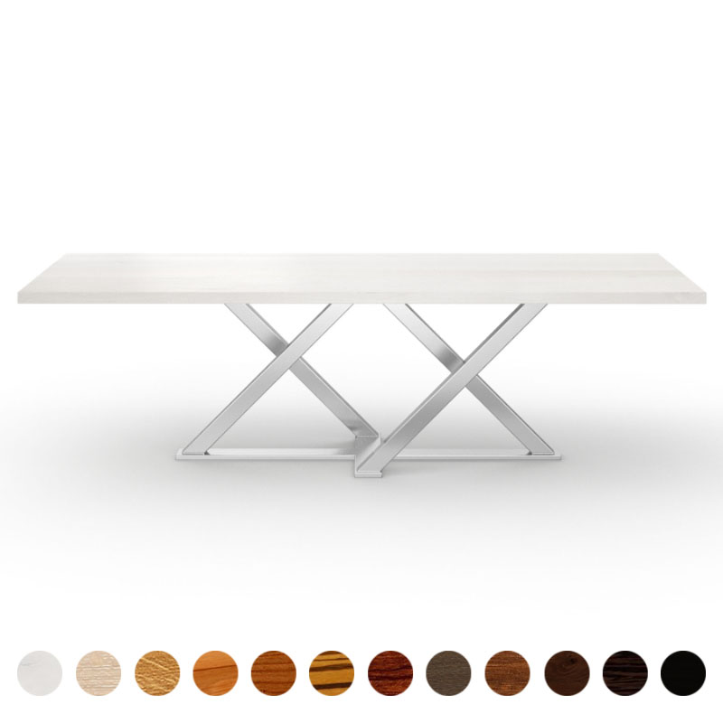 Maßgefertigter Couchtisch Massivholzplatte Eiche-weiß und Kreuzgestell Castello Branco