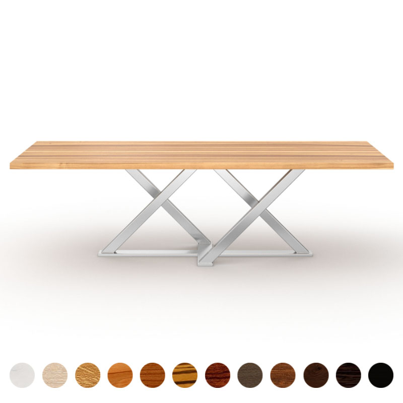 Maßgefertigter Couchtisch Massivholzplatte Kernesche und Kreuzgestell Castello Branco