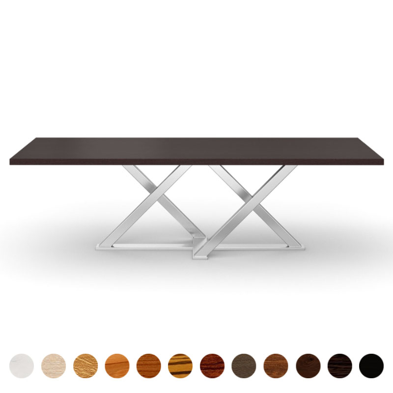 Maßgefertigter Couchtisch Massivholzplatte Wenge und Kreuzgestell Castello Branco