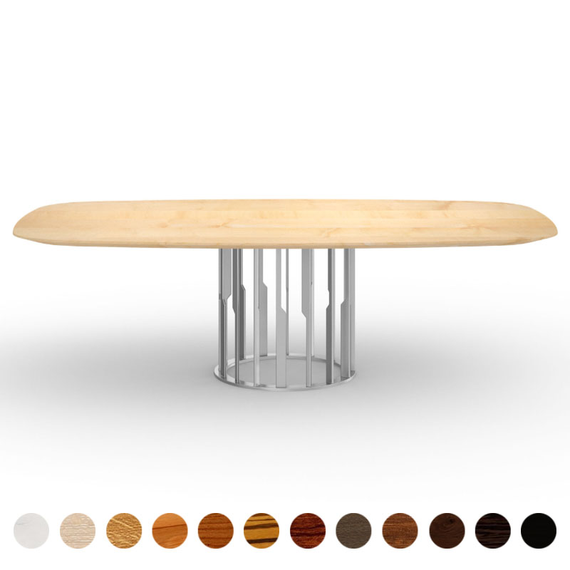 Deluxe Couchtisch mit massiver Holzplatte Ahorn und rundem Mittelfuß Metall Dijon