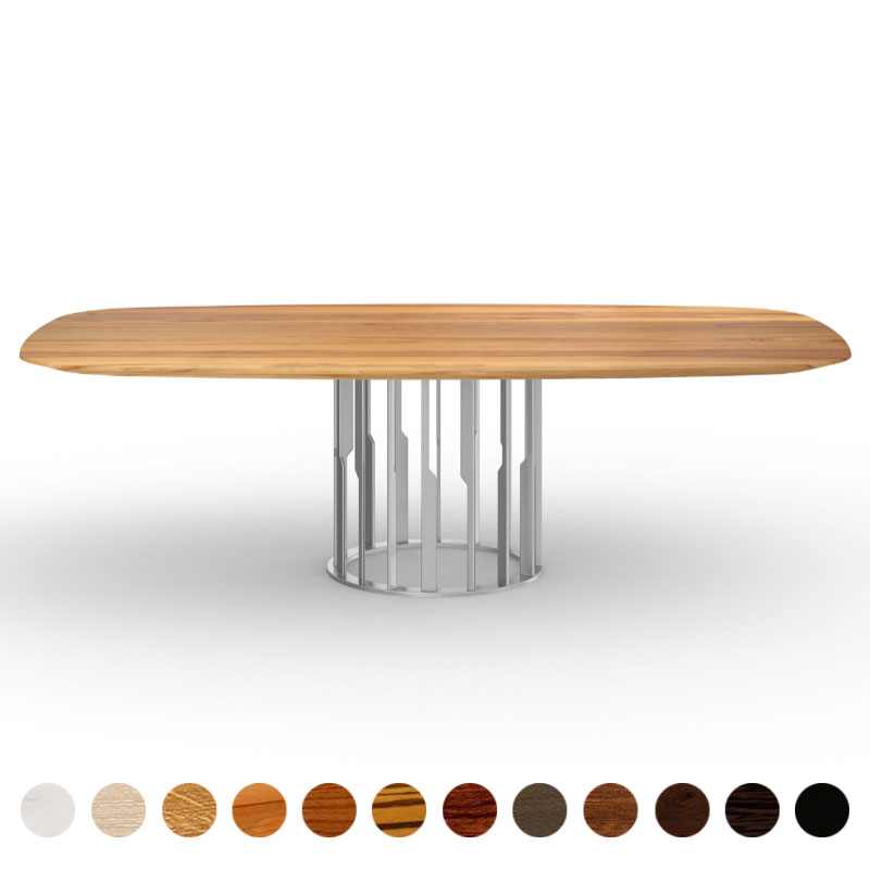 Deluxe Couchtisch mit massiver Holzplatte Kernbuche und rundem Mittelfuß Metall Dijon