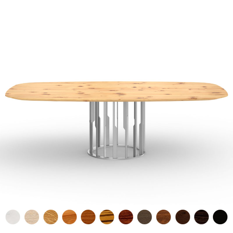 Deluxe Couchtisch mit massiver Holzplatte Zirbe und rundem Mittelfuß Metall Dijon