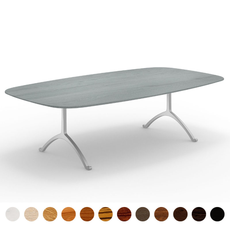 Exklusiver Couchtisch mit Massivholzplatte Eiche-grau und geschwungenen Tischbeinen Jersey