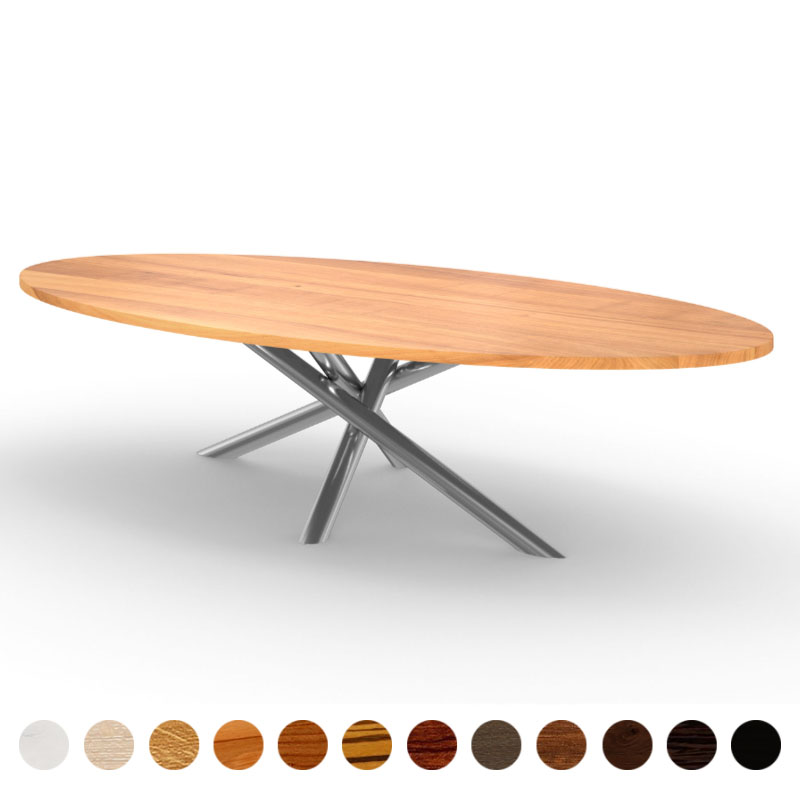 Couchtisch rund/oval premium mit Massivholz Birnbaum und Metallgestell Kent