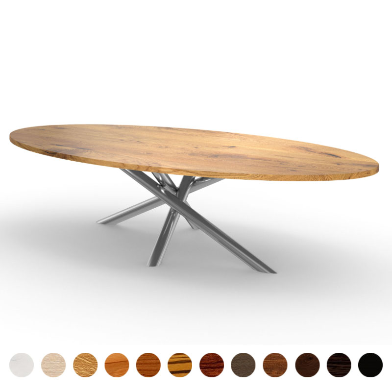 Couchtisch rund/oval premium mit Massivholz Wildeiche und Metallgestell Kent