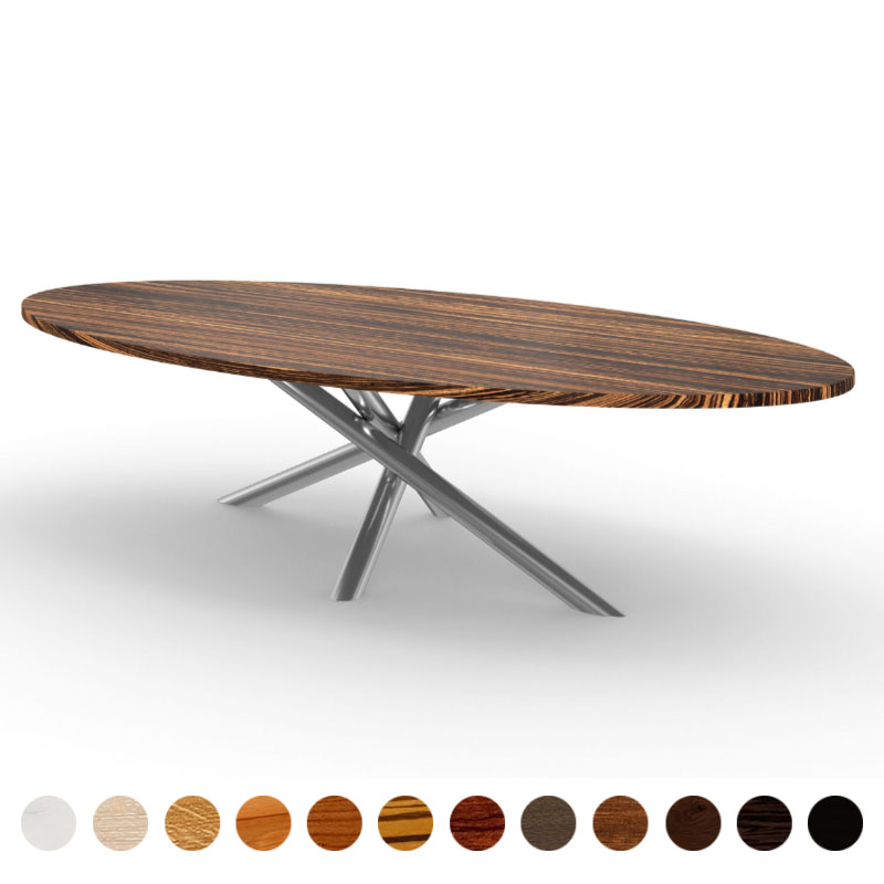 Couchtisch rund/oval premium mit Massivholz Zebrano und Metallgestell Kent