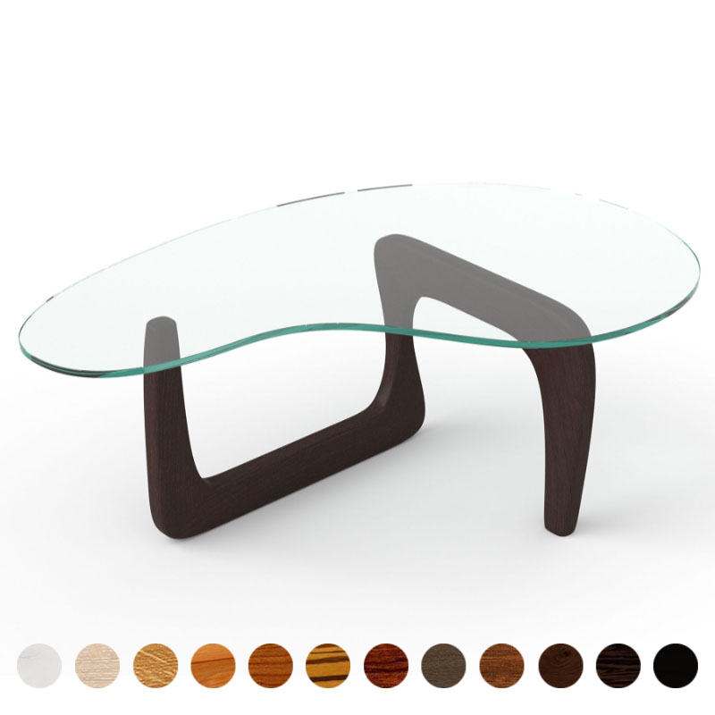 Luxus Couchtisch Niere mit Glasplatte und Massivholz Wenge Gestell Siena