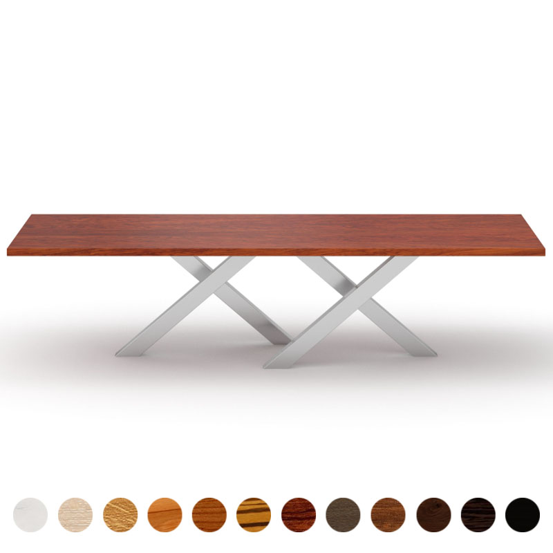 Couchtisch mit Massivholzplatte Bubinga und Metall Kreuzgestell Novara