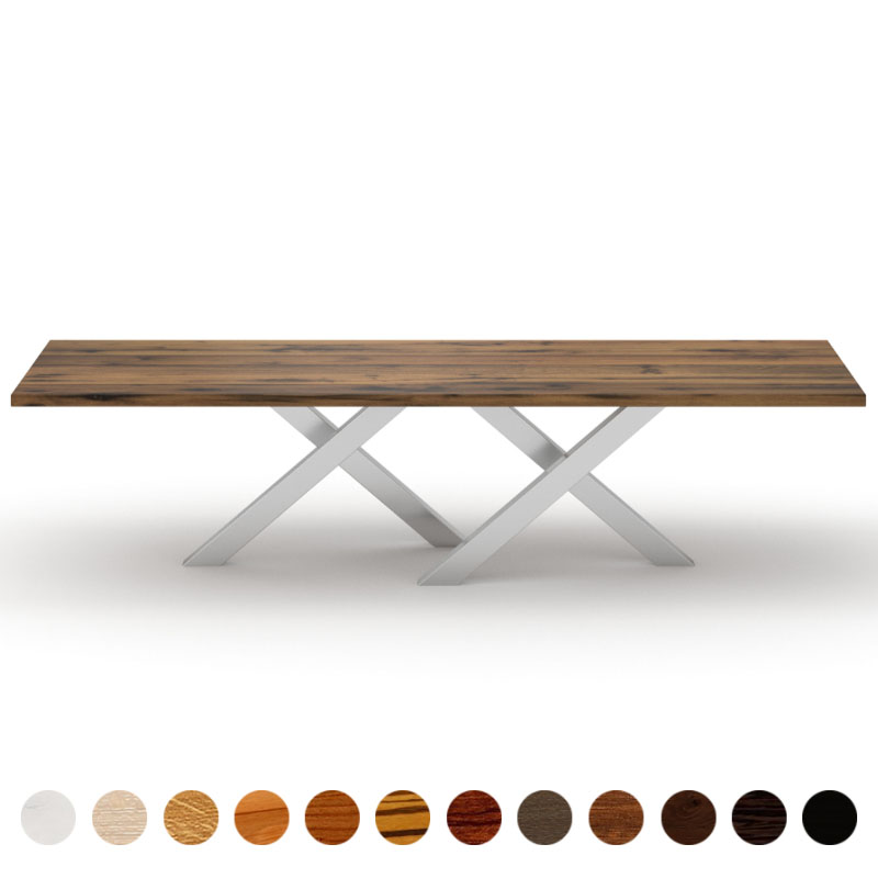 Couchtisch mit Massivholzplatte Eiche-Altholz und Metall Kreuzgestell Novara