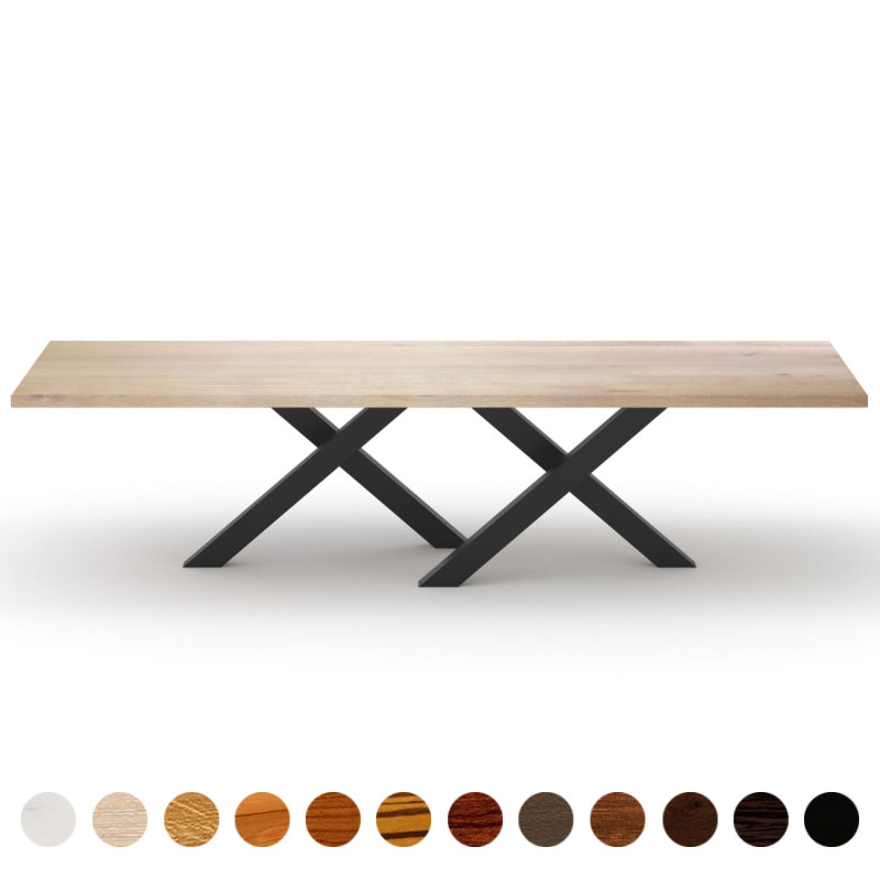 Couchtisch mit Massivholzplatte Eiche-gekälkt und Metall Kreuzgestell Novara