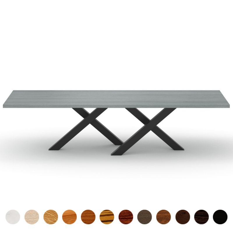 Couchtisch mit Massivholzplatte Eiche-grau und Metall Kreuzgestell Novara