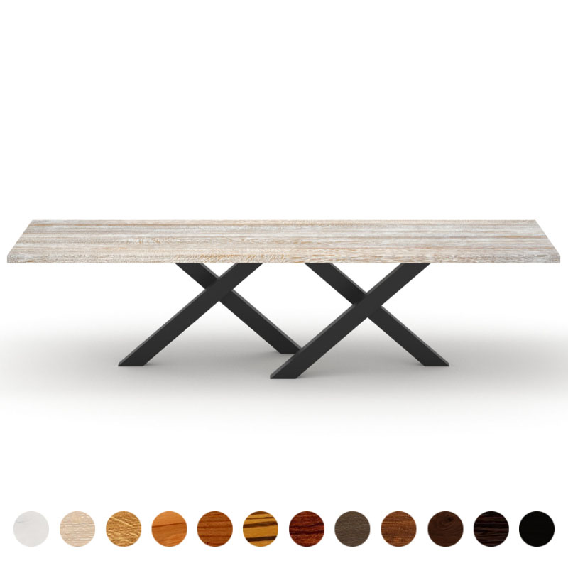 Couchtisch mit Massivholzplatte Eiche shabby chic und Metall Kreuzgestell Novara