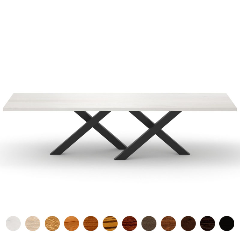 Couchtisch mit Massivholzplatte Eiche-weiß und Metall Kreuzgestell Novara