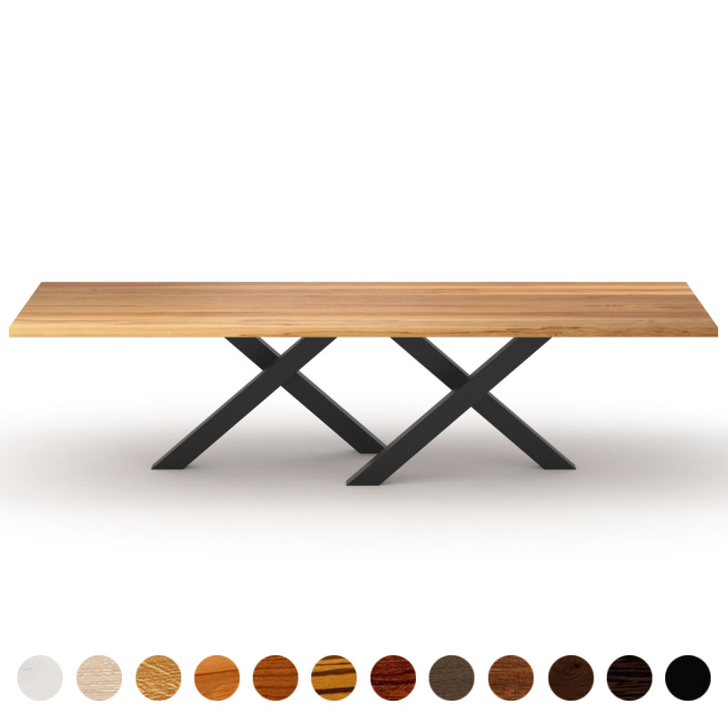 Couchtisch mit Massivholzplatte Kernbuche und Metall Kreuzgestell Novara