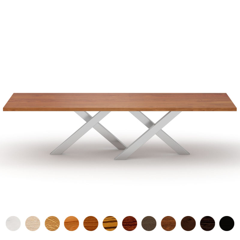 Couchtisch mit Massivholzplatte Kirsche-amerikanisch und Metall Kreuzgestell Novara