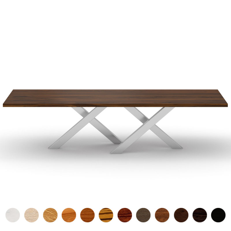 Couchtisch mit Massivholzplatte Nussbaum-amerikanisch und Metall Kreuzgestell Novara