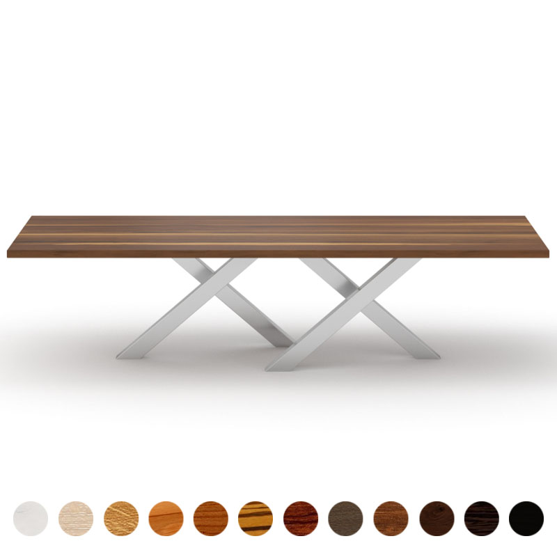 Couchtisch mit Massivholzplatte Nussbaum-satin und Metall Kreuzgestell Novara