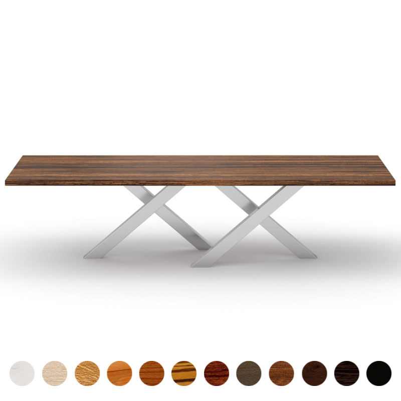 Couchtisch mit Massivholzplatte Zebrano und Metall Kreuzgestell Novara
