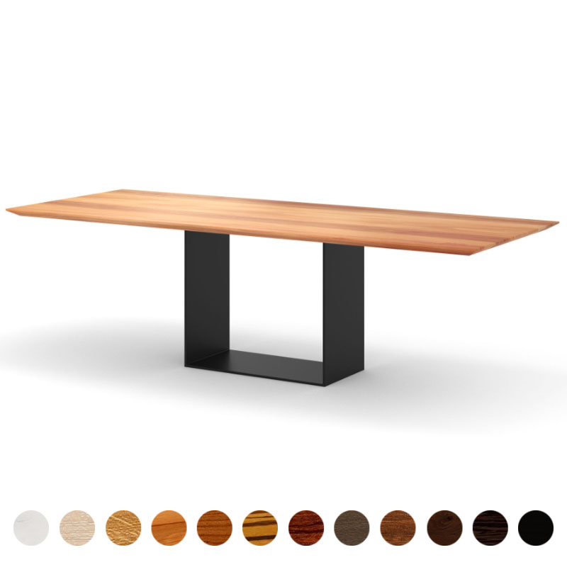 Couchtisch Designertisch mit Mittelfuß und Massivholz Elsbeere Tischplatte Minsk