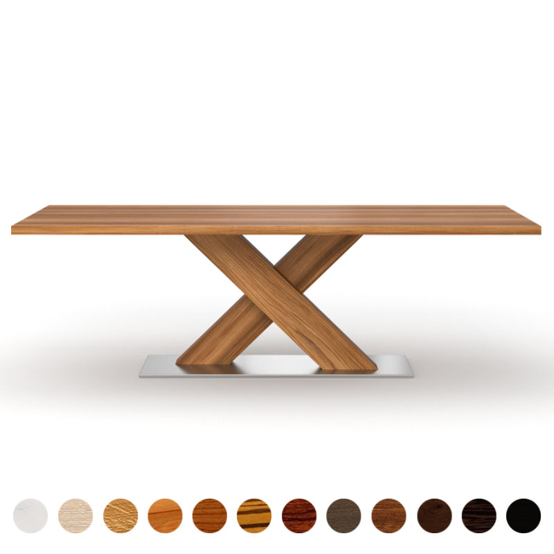 Couchtisch Massivholz Ulme mit diagonalem X-Metallgestell Danzig