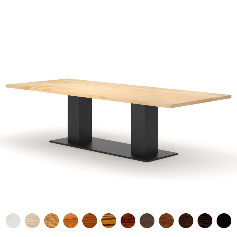 Premium Couchtisch Massivholz Ahorn mit Tischsäulen aus Metall Hanoi