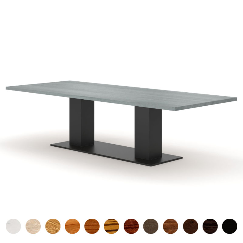 Premium Couchtisch Massivholz Eiche-grau mit Tischsäulen aus Metall Hanoi