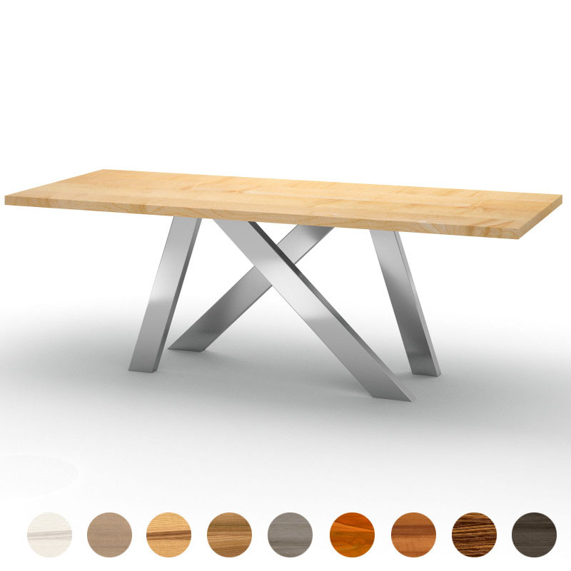 Exklusiver Couchtisch mit Massivholzplatte Eiche und geschwungenen Tischbeinen Jersey