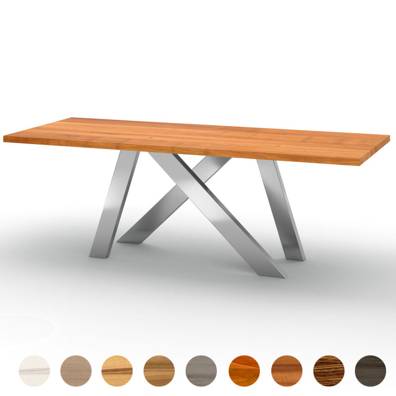 Exklusiver Couchtisch mit Massivholzplatte Birnbaum und geschwungenen Tischbeinen Jersey