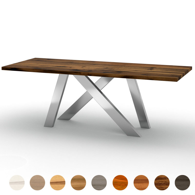 Exklusiver Couchtisch mit Massivholzplatte Eiche-Altholz und geschwungenen Tischbeinen Jersey