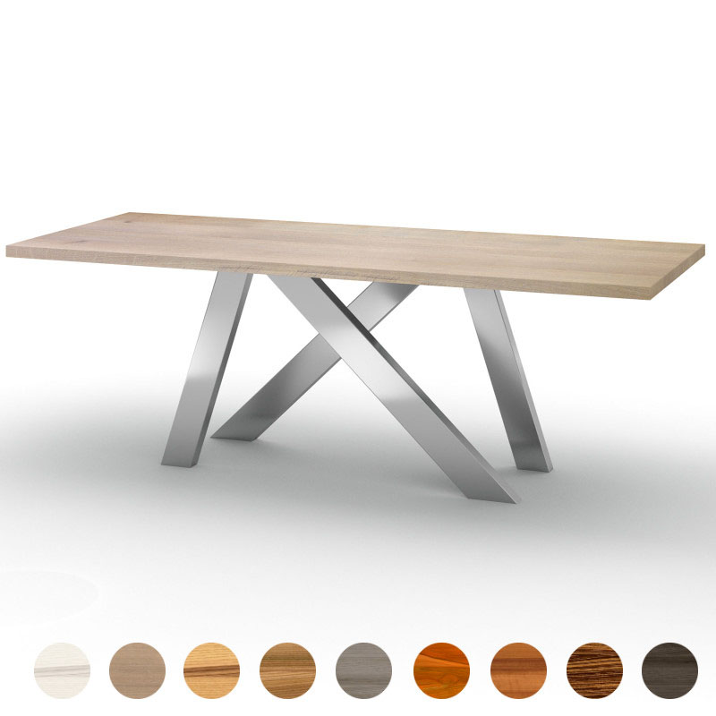 Exklusiver Couchtisch mit Massivholzplatte Eiche-gekälkt und geschwungenen Tischbeinen Jersey