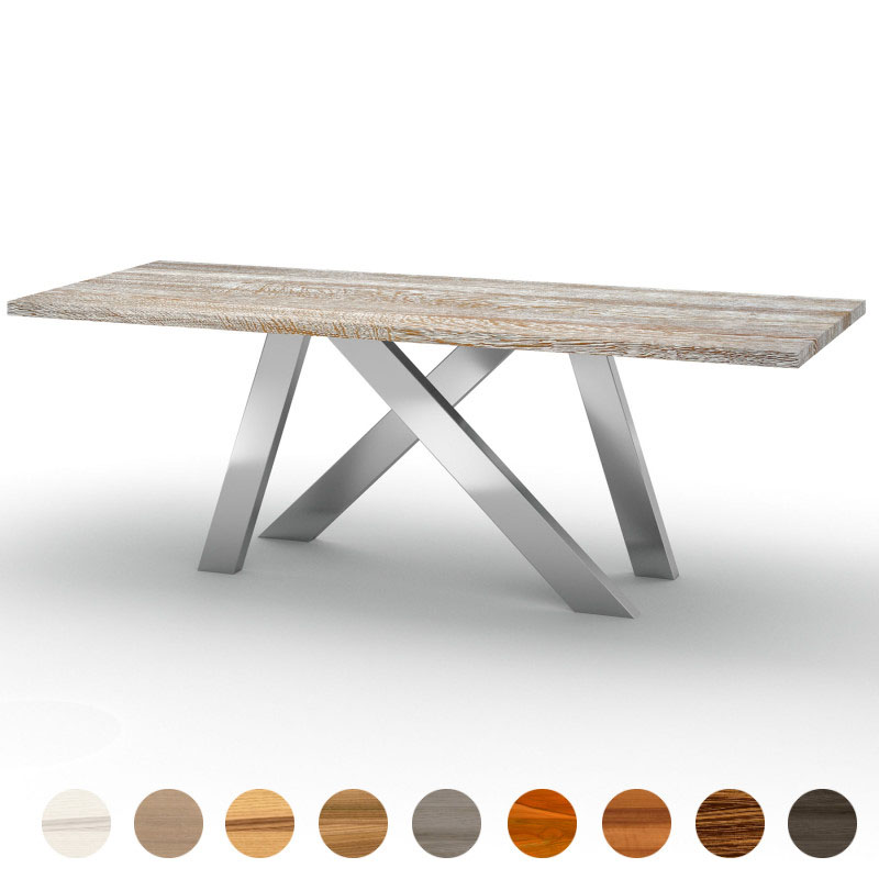 Exklusiver Couchtisch mit Massivholzplatte Eiche shabby chic und geschwungenen Tischbeinen Jersey