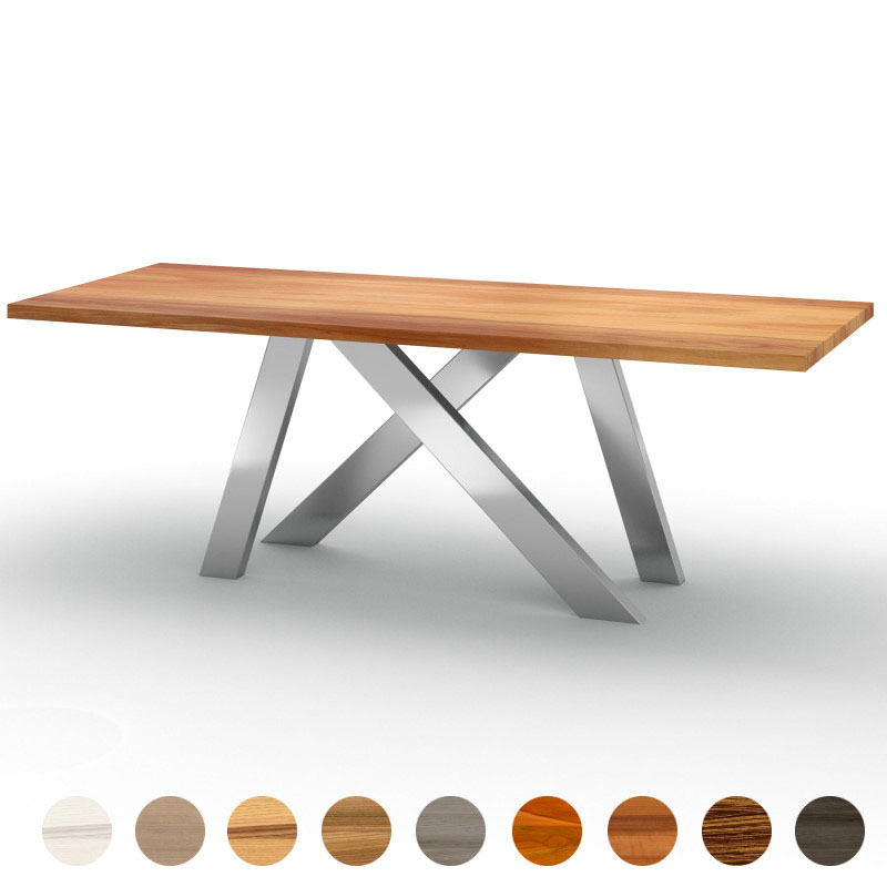 Exklusiver Couchtisch mit Massivholzplatte Elsbeere und geschwungenen Tischbeinen Jersey