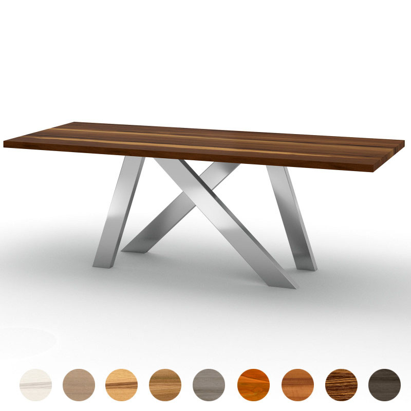 Exklusiver Couchtisch mit Massivholzplatte Nussbaum-satin und geschwungenen Tischbeinen Jersey