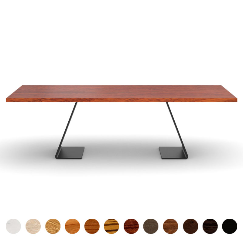 Deluxe Couchtisch Massivholzplatte Bubinga und Metallwangen Brüssel