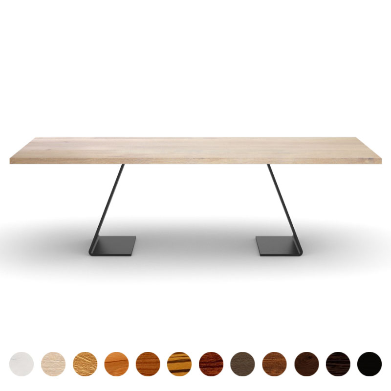 Deluxe Couchtisch Massivholzplatte Eiche-gekälkt und Metallwangen Brüssel