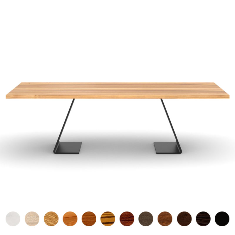 Deluxe Couchtisch Massivholzplatte Kernesche und Metallwangen Brüssel