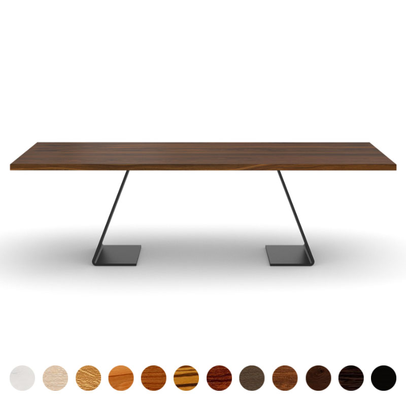 Deluxe Couchtisch Massivholzplatte Nussbaum-amerikanisch und Metallwangen Brüssel