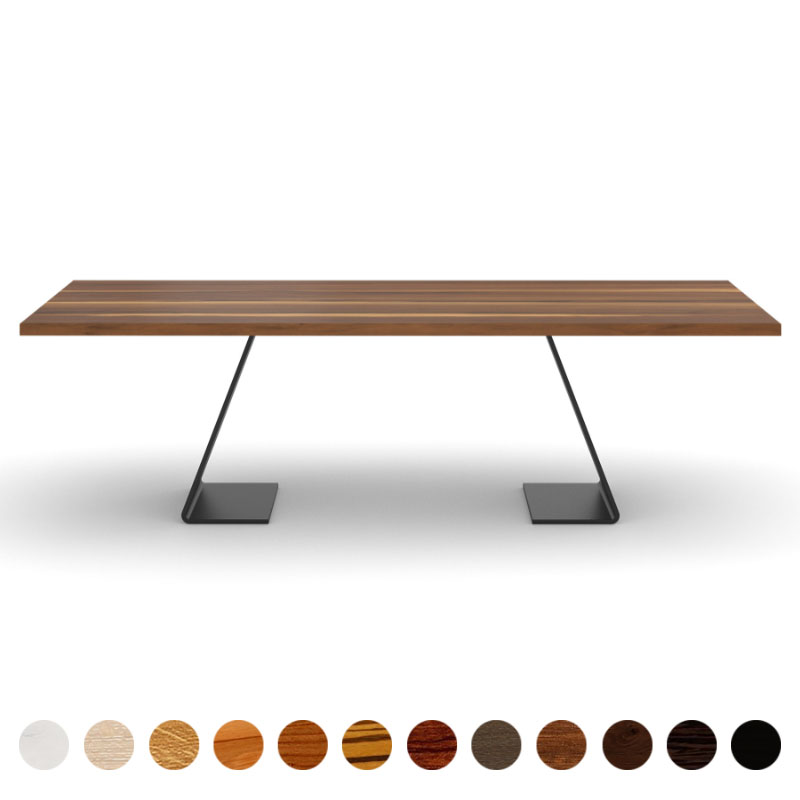 Deluxe Couchtisch Massivholzplatte Nussbaum-satin und Metallwangen Brüssel