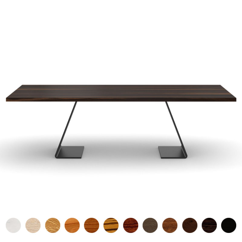 Deluxe Couchtisch Massivholzplatte Oak-smoked und Metallwangen Brüssel