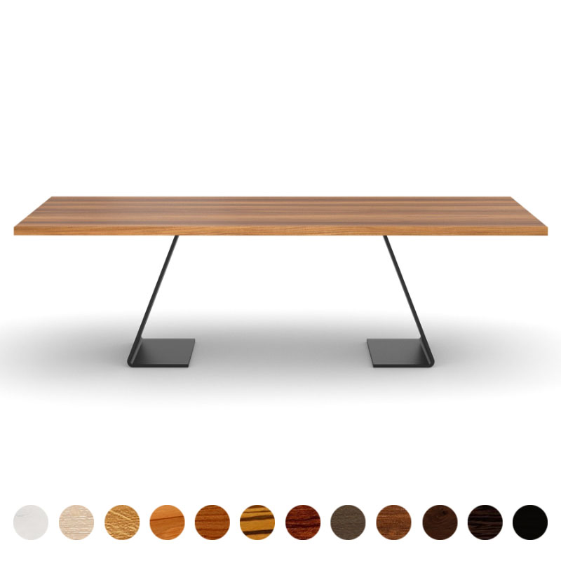 Deluxe Couchtisch Massivholzplatte Ulme und Metallwangen Brüssel