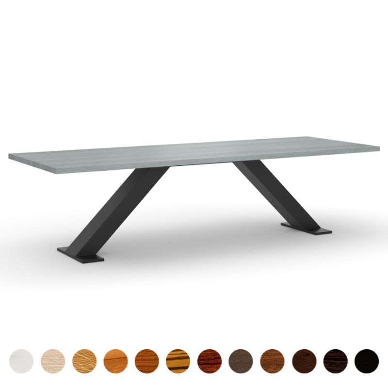 Premium Couchtisch Massivholz Eiche-grau mit diagonalen Metallgestell Breslau