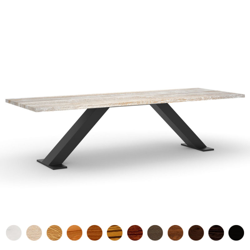 Premium Couchtisch Massivholz Eiche shabby chic mit diagonalen Metallgestell Breslau