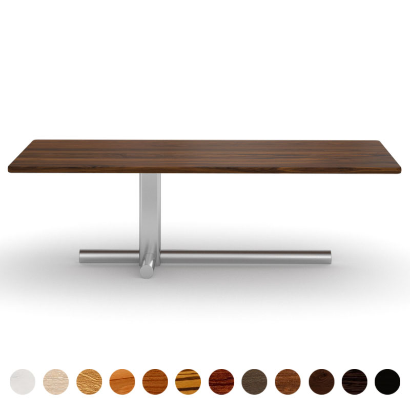 Hochwertiger Couchtisch mit Massivholz Tischplatte Nussbaum-amerikanisch und Tischsäule asymmetrisch Arezzo