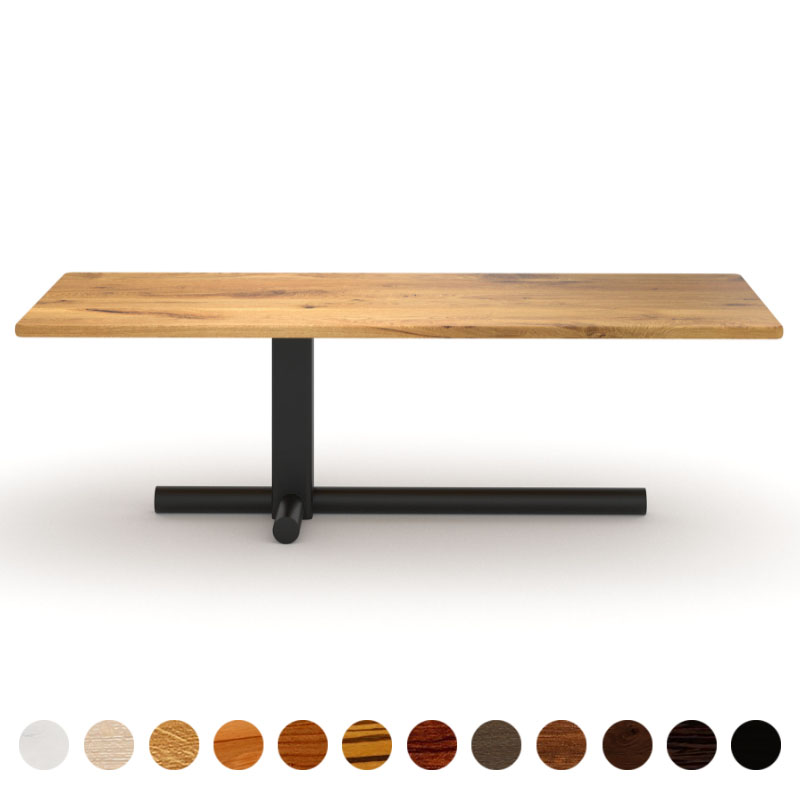 Hochwertiger Couchtisch mit Massivholz Tischplatte Wildeiche und Tischsäule asymmetrisch Arezzo