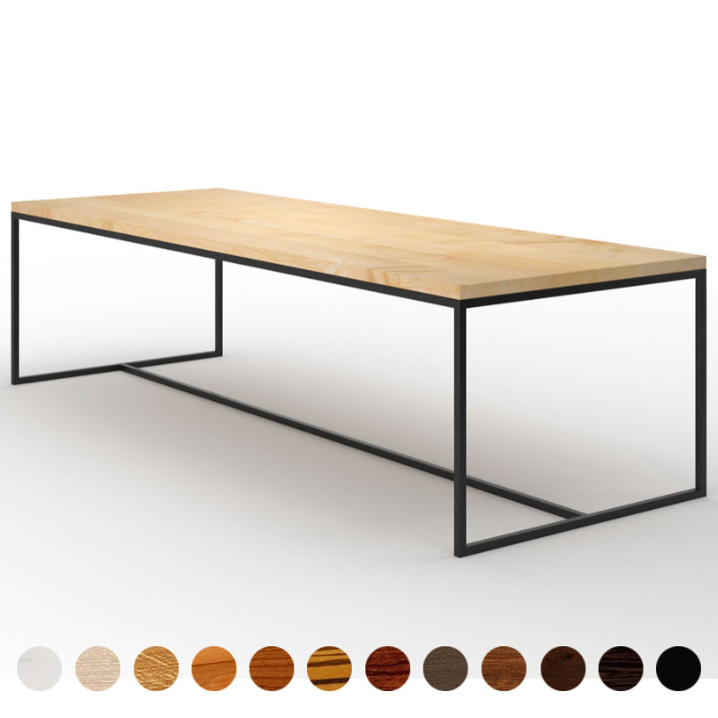 Couchtisch Minimaldesign mit Massivholz Tischplatte Ahorn und filigranen Metallgestell Bari