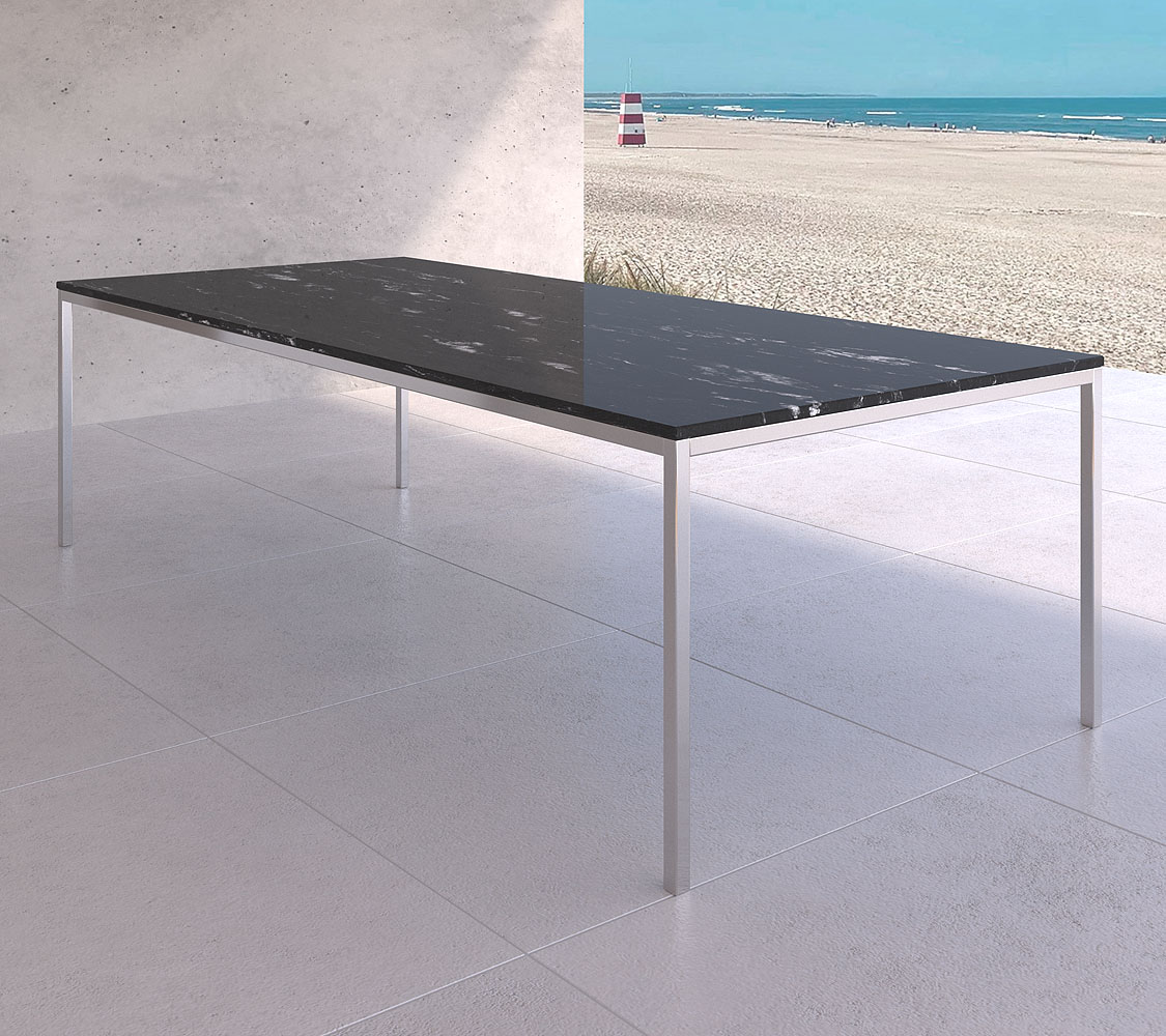 schwarzer Steintisch für Garten oder Terrasse mit weißen Adern im Wunschmaß bis 3 Meter und 1,5 m Breite sind möglich bei Ricon kaufen