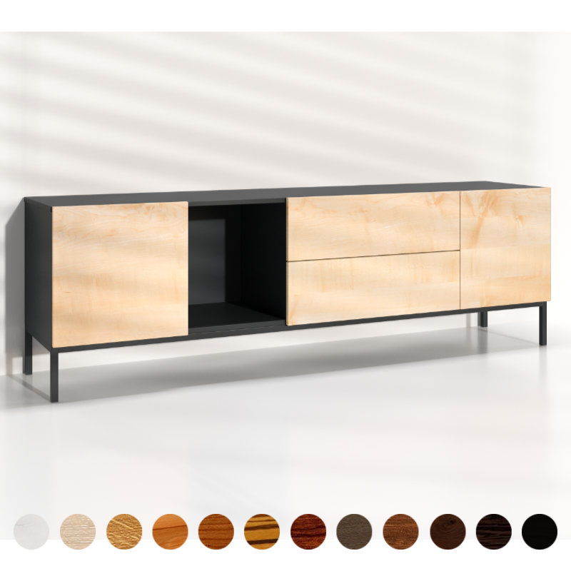 modernes Lowboard aus Ahorn nach Mass Massivholz mit Metallgestell und Holzfront luxus Schrank auch als exklusives Board