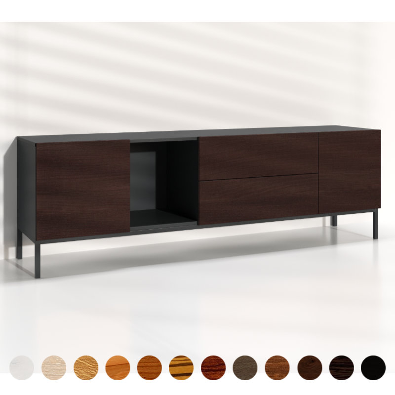 hochwertiges Wenge Holz Lowboard nach Mass dunkles Naturholz solide verleimt aus massiven Brettern plus robustes Gestell in Wunschfarbe