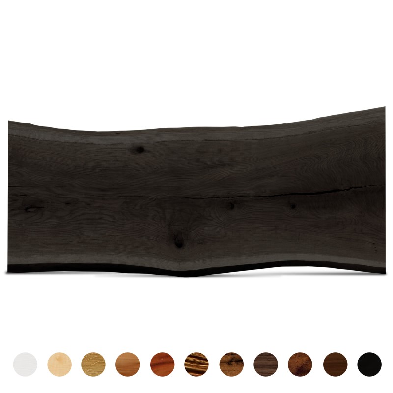 Tischplatte Eiche schwarz Monoblock Stamm Unikat Baumscheibe 295 cm x 125 bis 115 cm x 5 cm