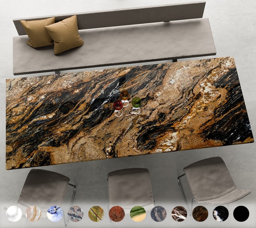 Naturstein Tischplatte nach Maß | Granit & Marmor | poliert, individuell konfigurierbar | 80–260 cm Länge | Ricon Manufaktur
